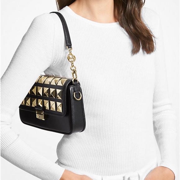 Michael Kors Bradshaw Studded Leather Shoulder Bag - Picture 2 of 6